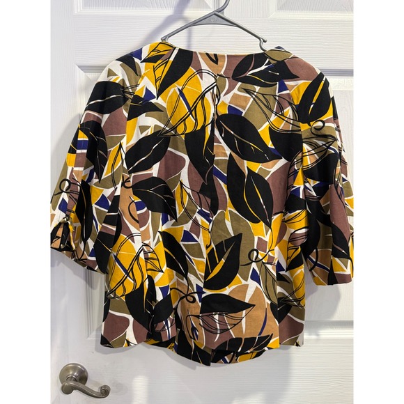 Boutique Essentials Yellow Black Abstract Leaf Print Button Up Jacket Size 10 - Picture 4 of 8